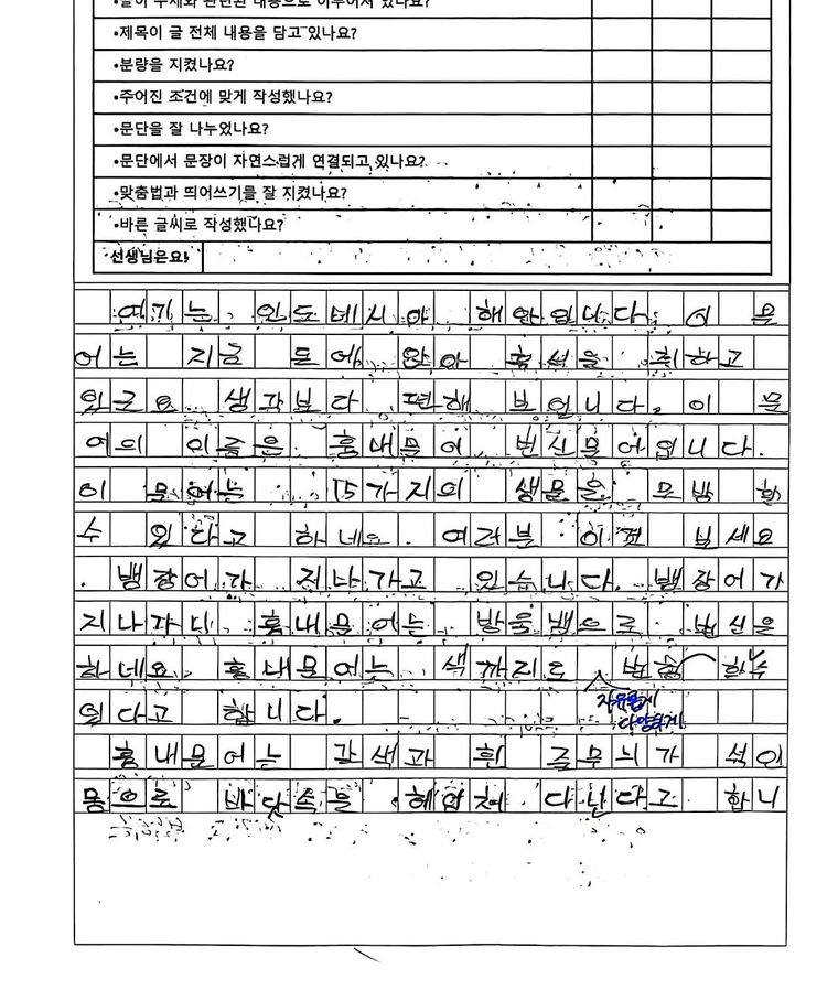 초등 3학년 학생이 원고지에 쓴 글
